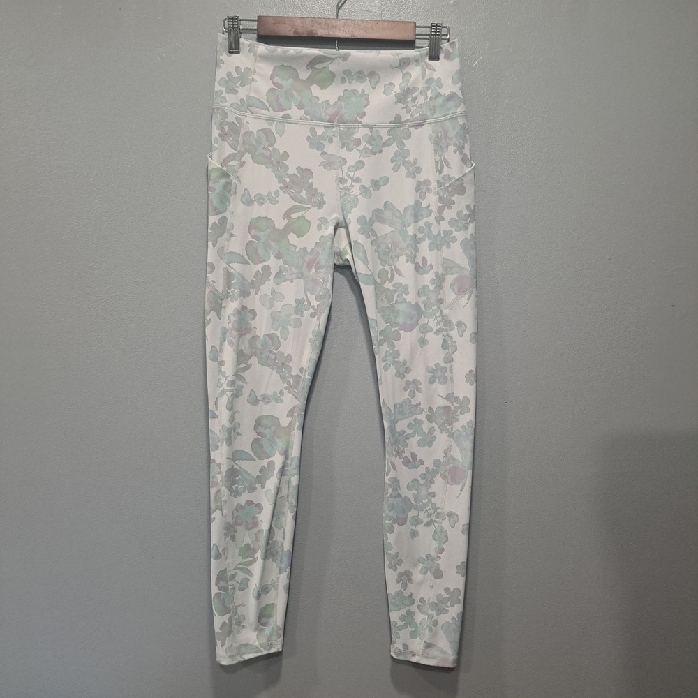 Fabletics PureLuxe Floral High Waisted Pocket Leggings Sage Lavender White Large